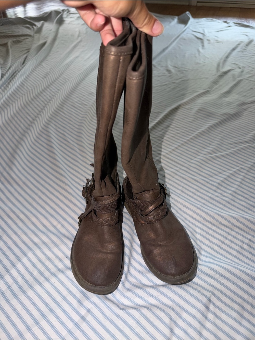 Stevies Brown Kids Tall Braided Strap Boots